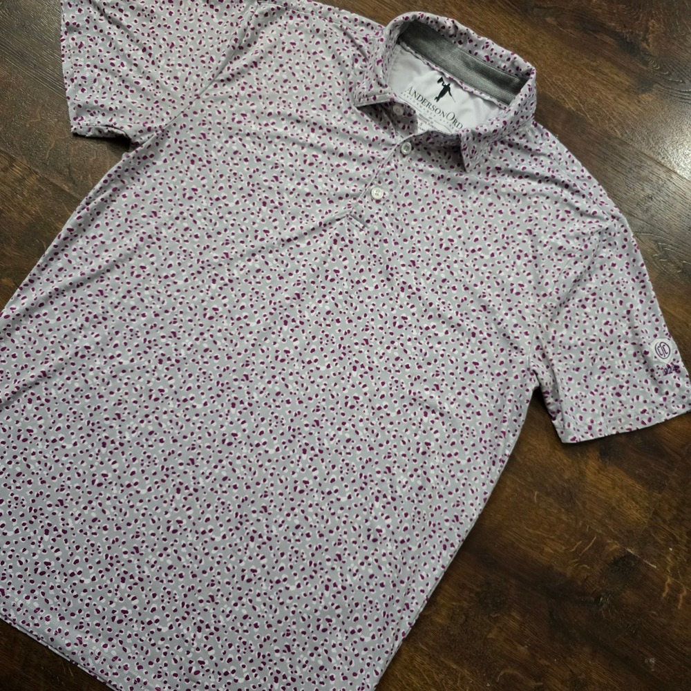 AndersonOrd‎ Performance Golf Polo Mens Small Grey Purple Abstract Print Shirt